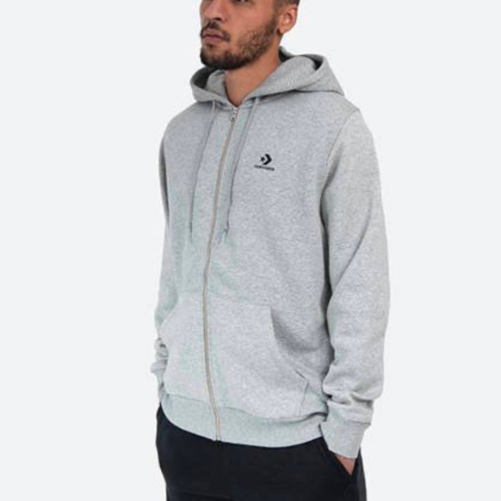 Converse Embroidered Star Full-Zip Hoodie Grey Men's Size S L 10019922-A02